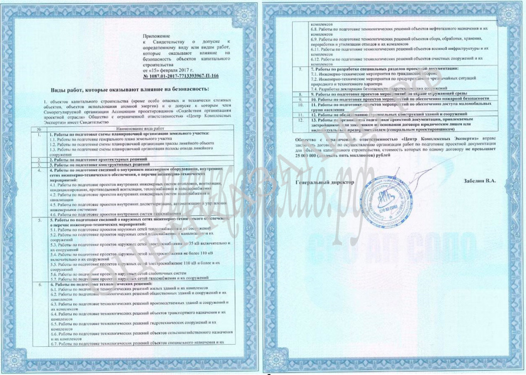 Сертификат Приложение к св-ву СРО эксперта по заливу